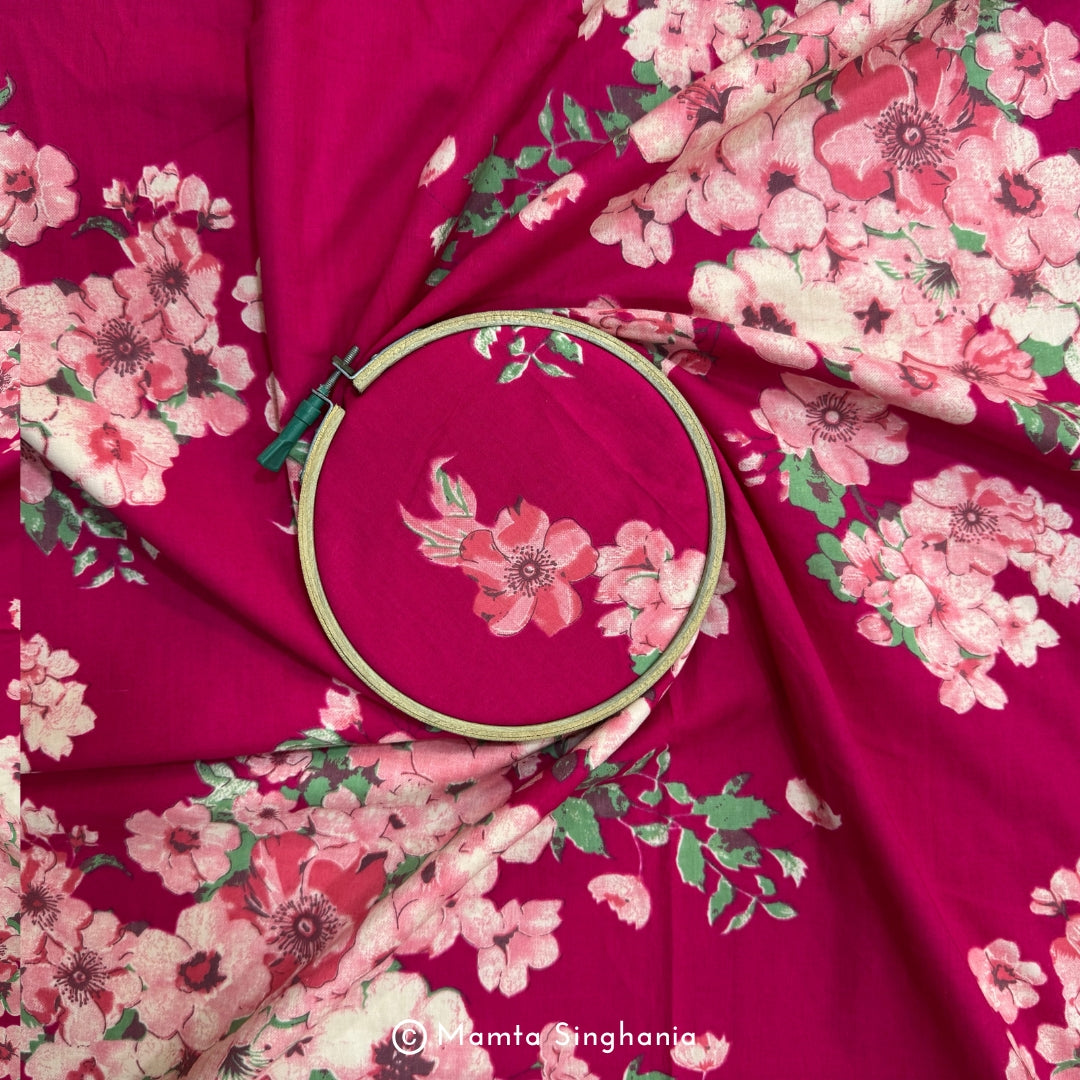 Magenta Floral Printed Cotton Fabric