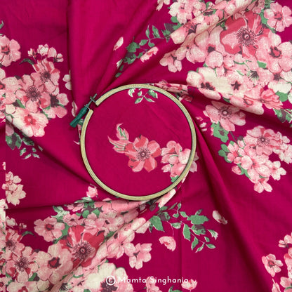 Magenta Floral Printed Cotton Fabric
