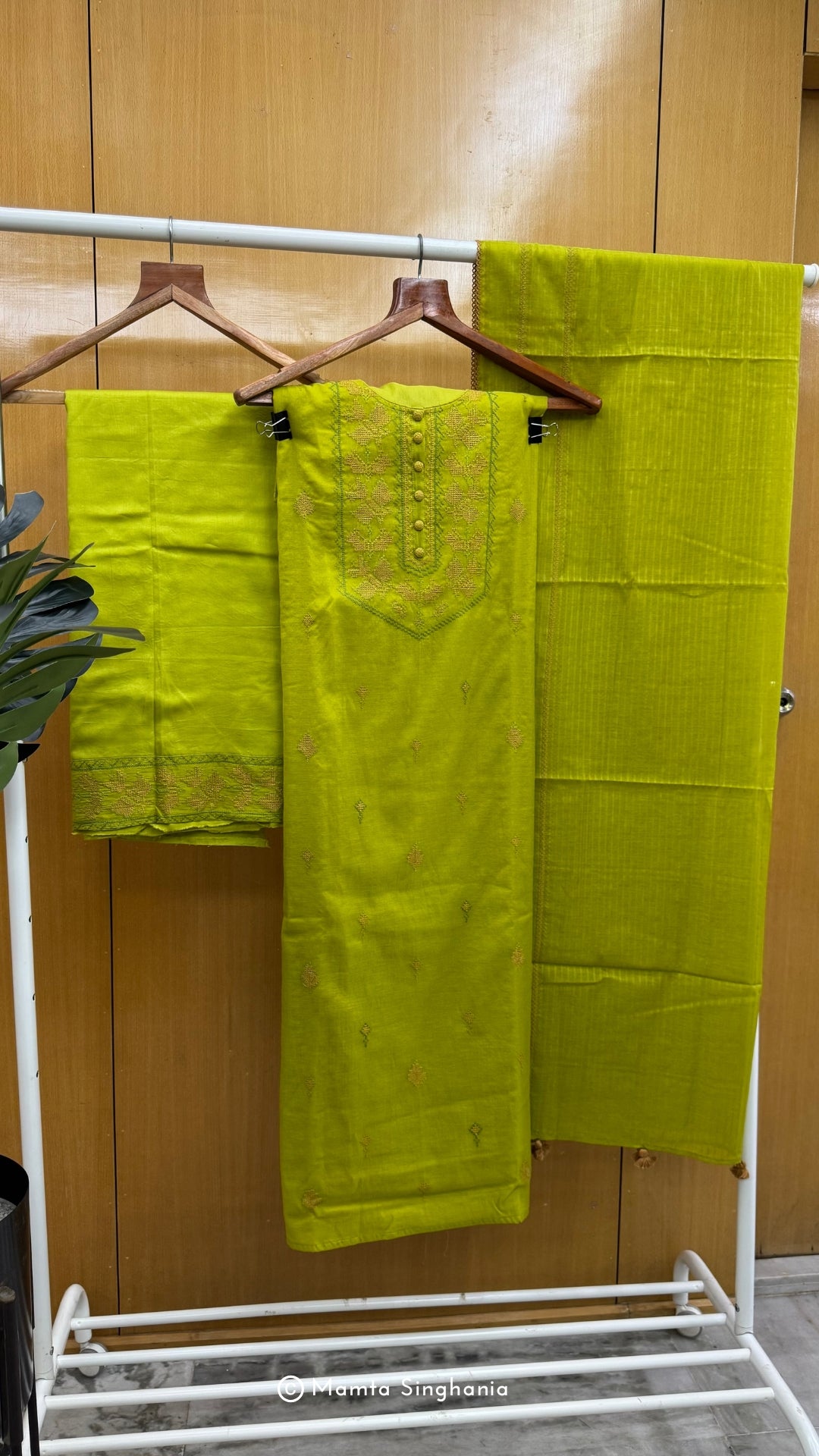 Green Embroidered Semi-stitched Suit Set