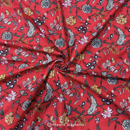 Reddish Floral Printed Cotton Fabric