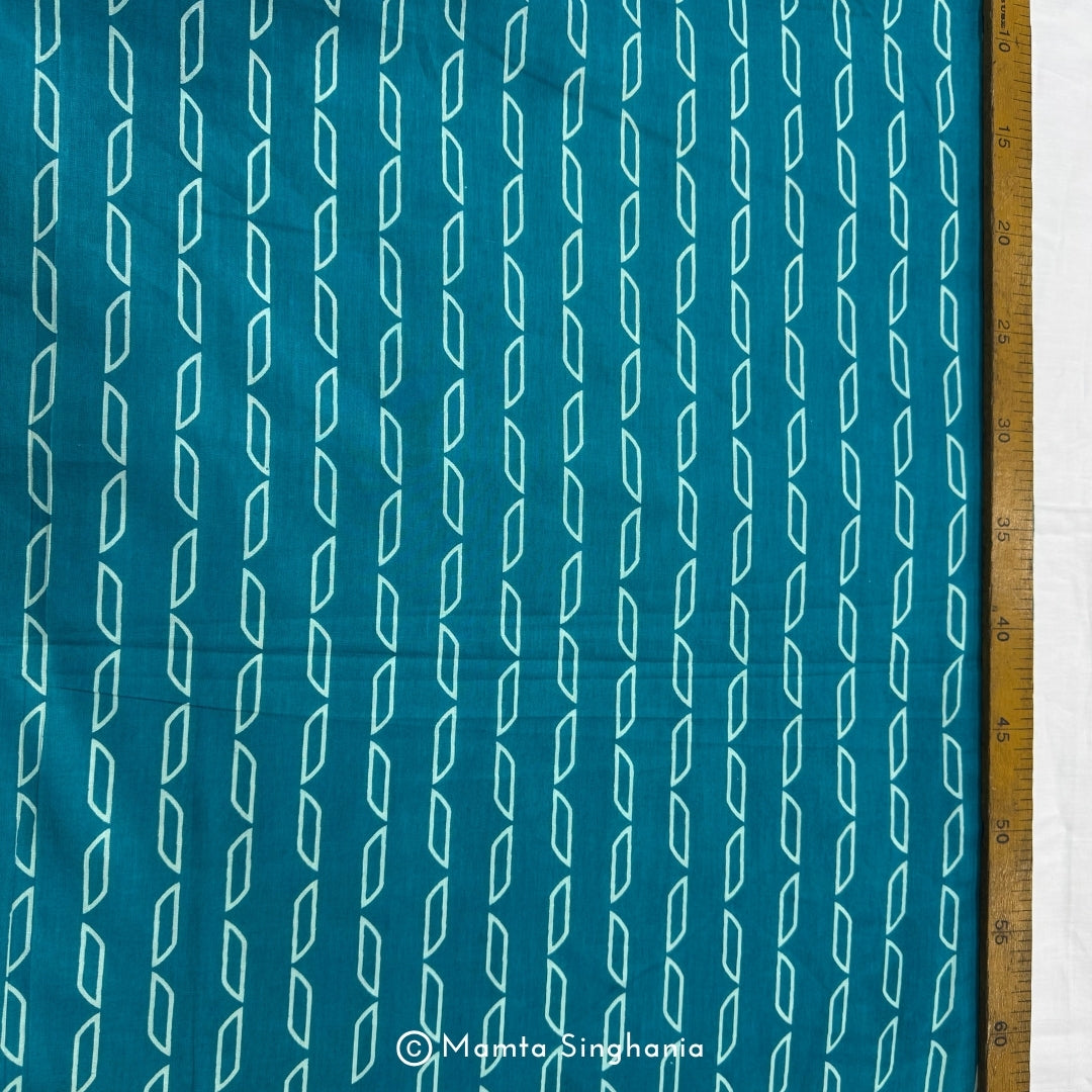 Teal Blue Abstract Printed Cotton Fabric