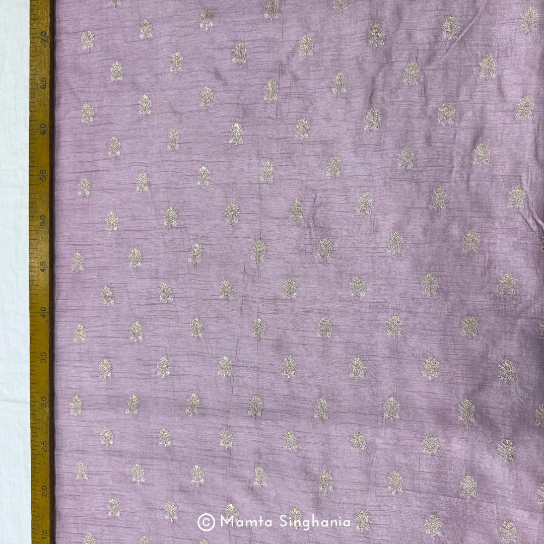 Light Purple Floral Embroidered Raw Silk Fabric
