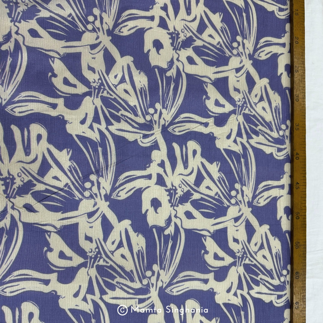 Light Blue Floral Printed Crush Chiffon Fabric