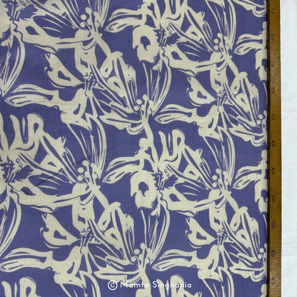 Light Blue Floral Printed Crush Chiffon Fabric