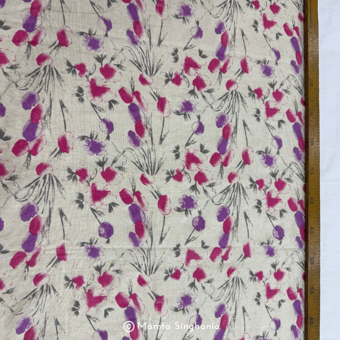 Pink Floral Handloom Cotton Fabric