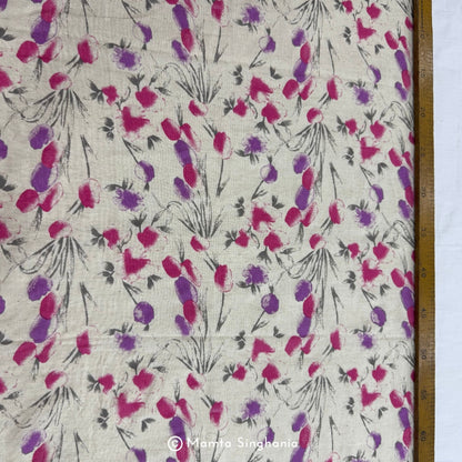 Pink Floral Handloom Cotton Fabric