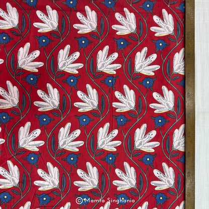 Red Floral Printed Cotton Fabric