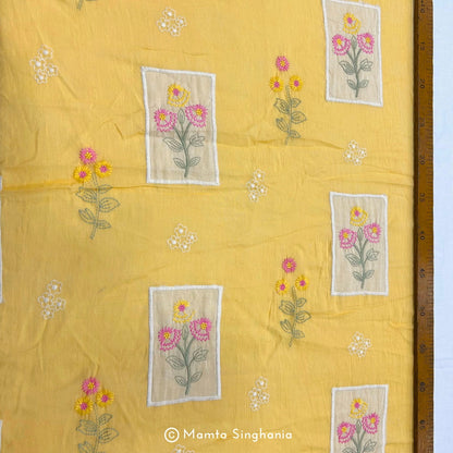 Mango Yellow Floral Embroidered Mul Chanderi Fabric