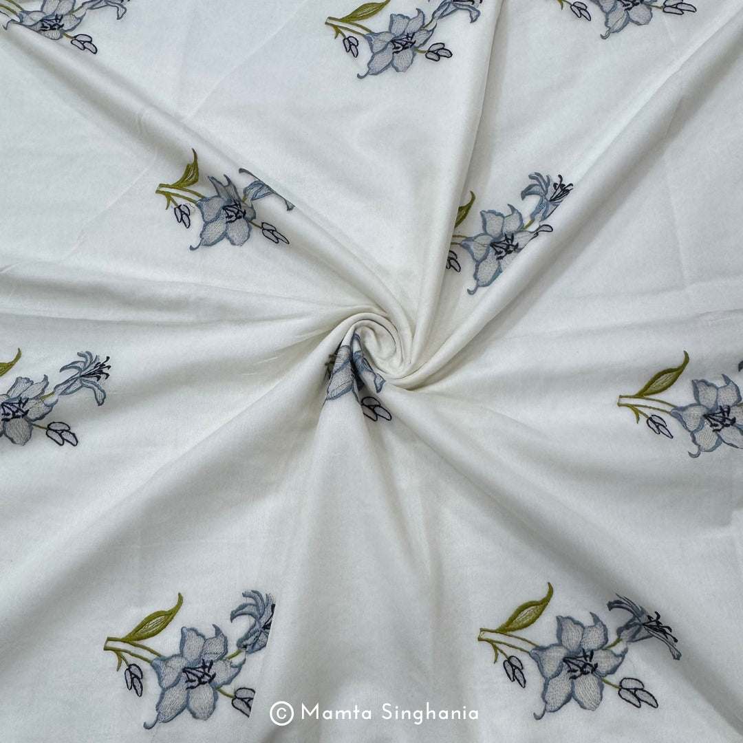White Plain Dyeable Embroidered Chanderi Fabric