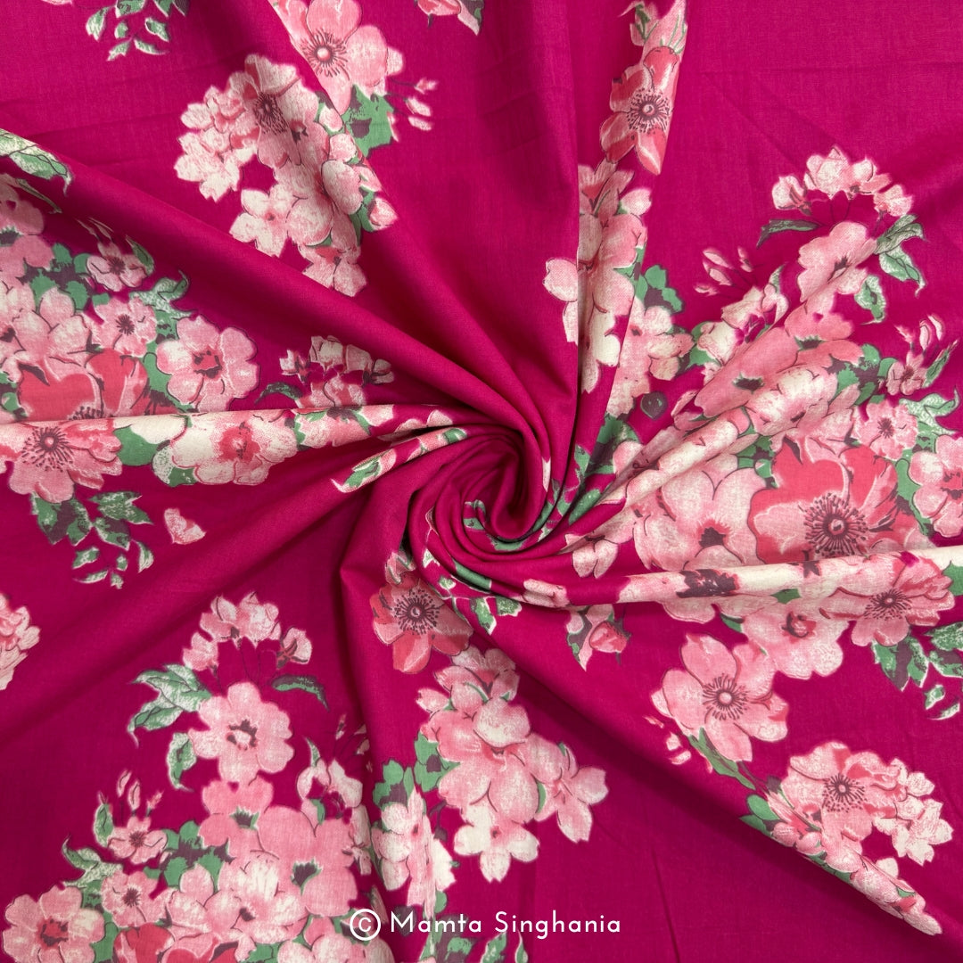 Magenta Floral Printed Cotton Fabric