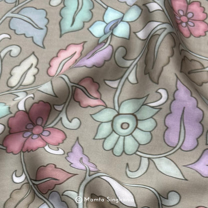 Steel Grey Floral Printed Modal Satin