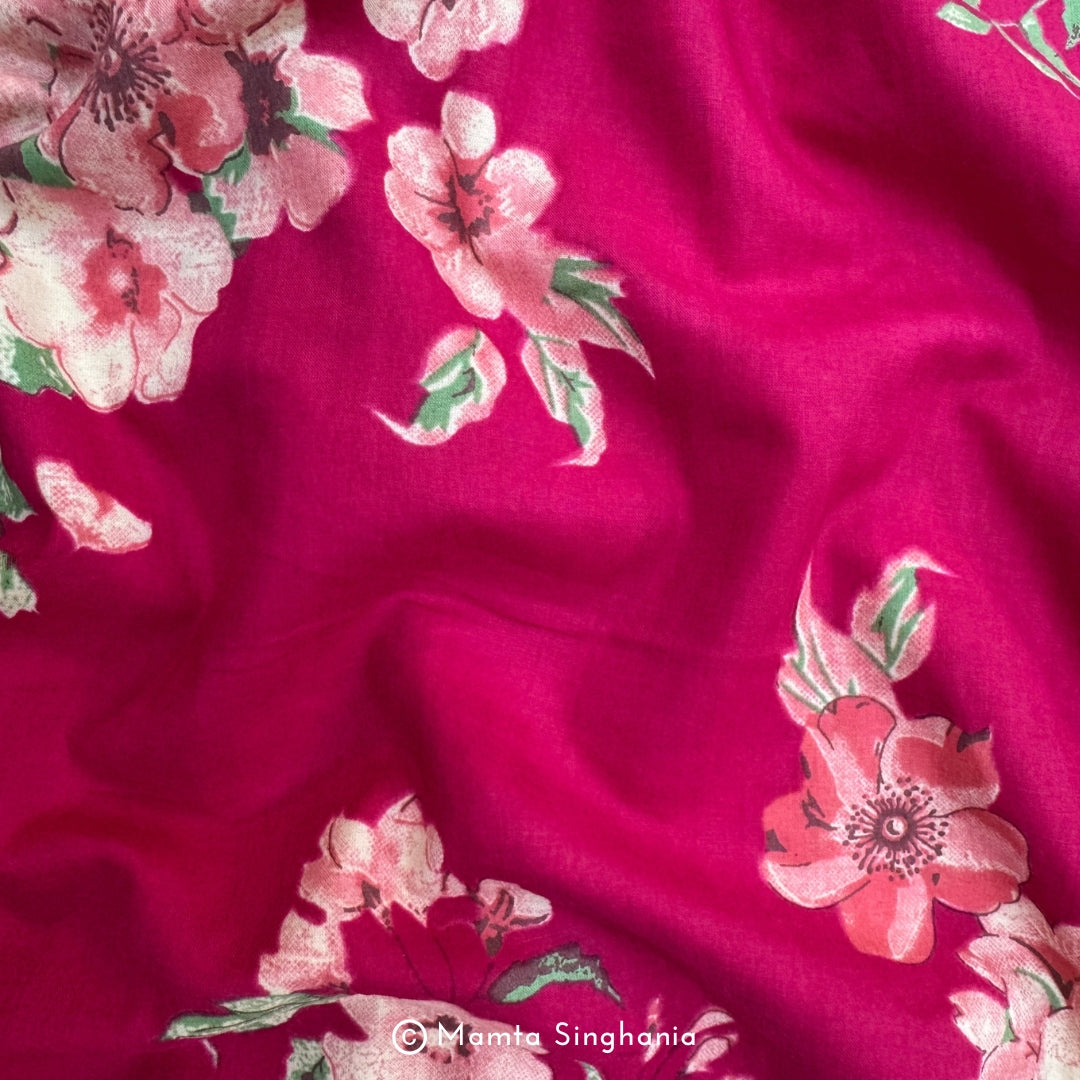 Magenta Floral Printed Cotton Fabric