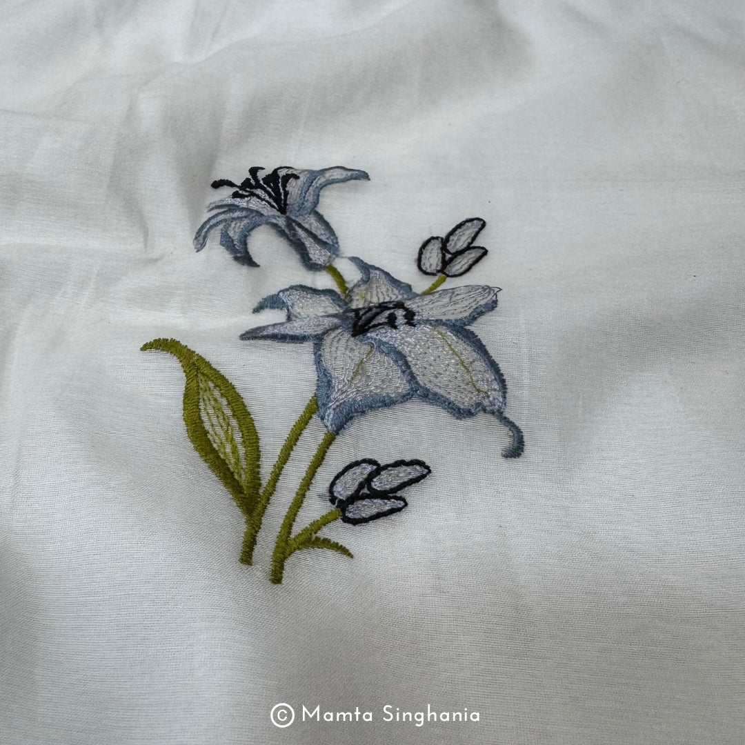 White Plain Dyeable Embroidered Chanderi Fabric