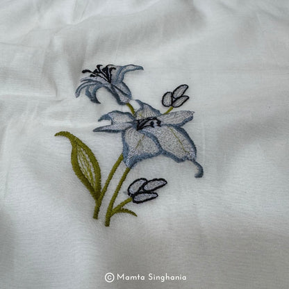 White Plain Dyeable Embroidered Chanderi Fabric