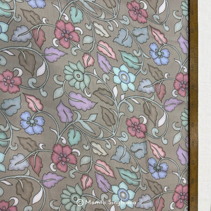Steel Grey Floral Printed Modal Satin