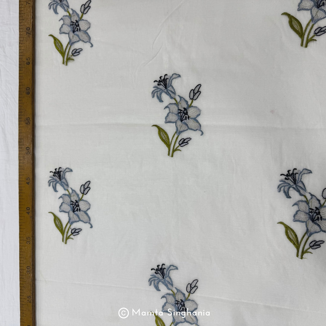 White Plain Dyeable Embroidered Chanderi Fabric