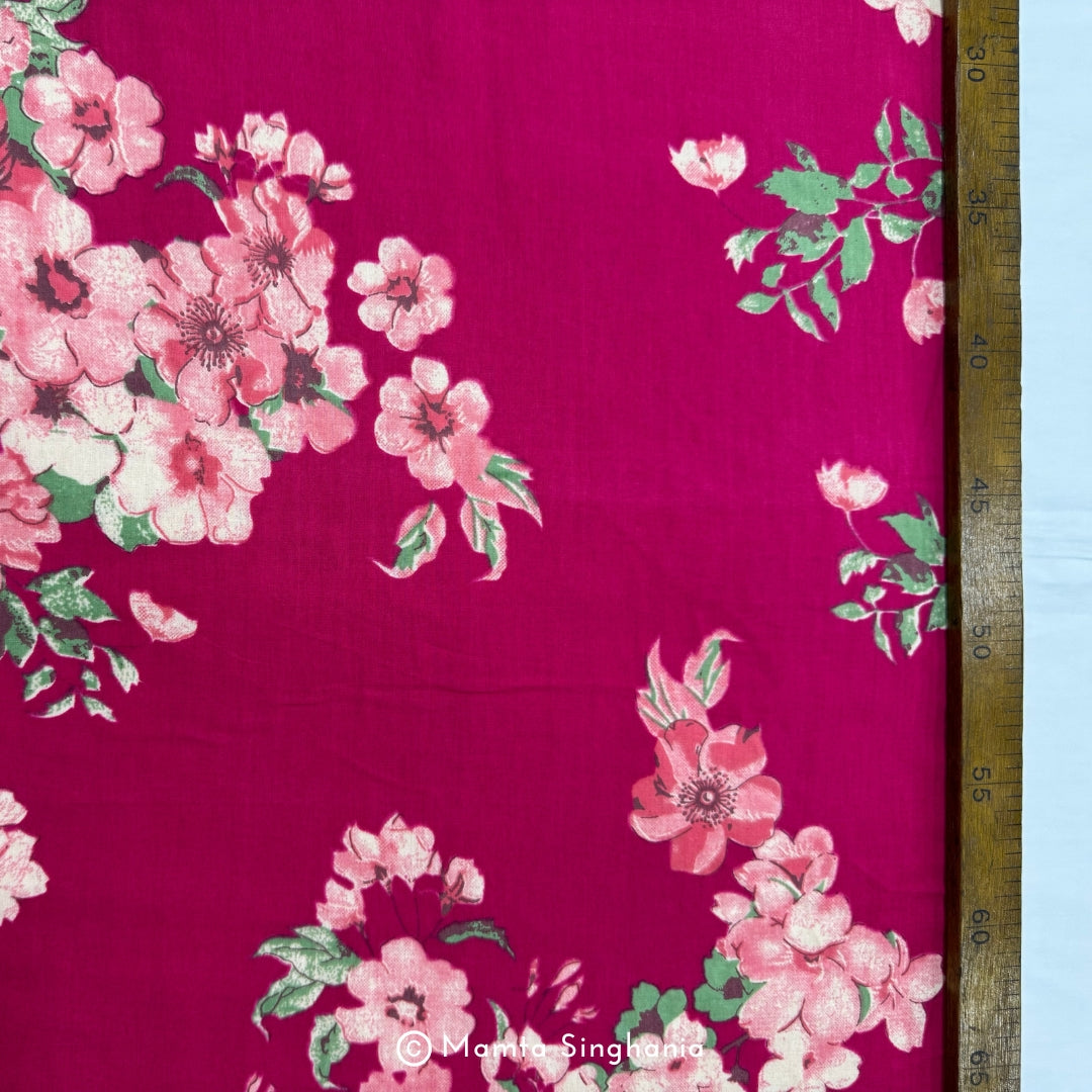 Magenta Floral Printed Cotton Fabric
