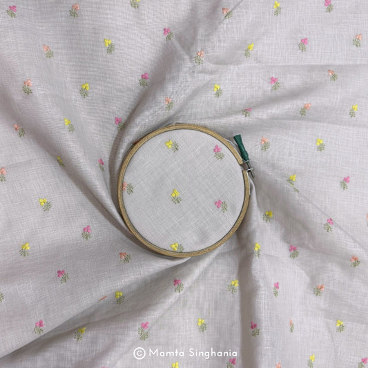 Light Grey Floral Embroidered Linen Fabric