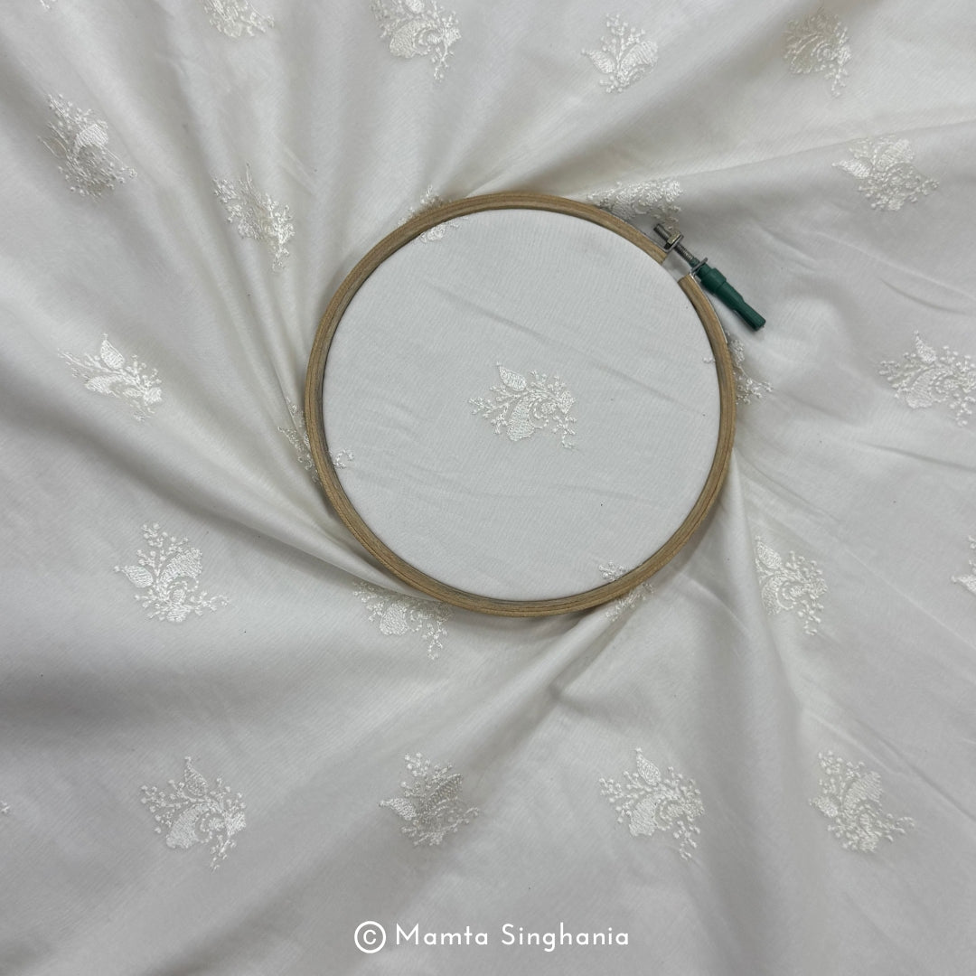 White Plain Dyeable Embroidered Chanderi Fabric