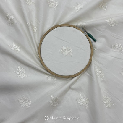 White Plain Dyeable Embroidered Chanderi Fabric