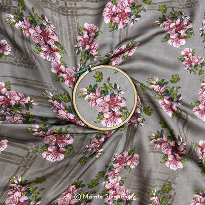 Pink Brown Floral Printed Modal Satin