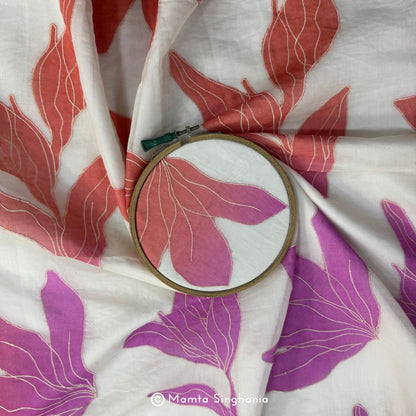 Shaded Floral Applique Mul Chanderi Fabric