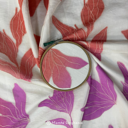 Shaded Floral Applique Mul Chanderi Fabric