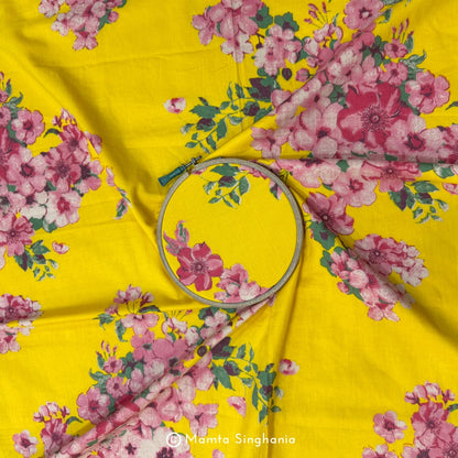 Yellow Floral Printed Cotton Fabric