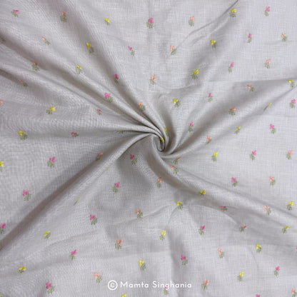 Light Grey Floral Embroidered Linen Fabric