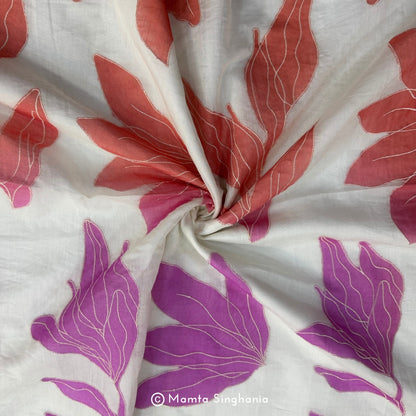 Shaded Floral Applique Mul Chanderi Fabric