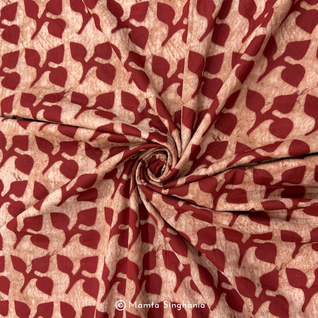 Red Leaf Printed Cotton Fabric