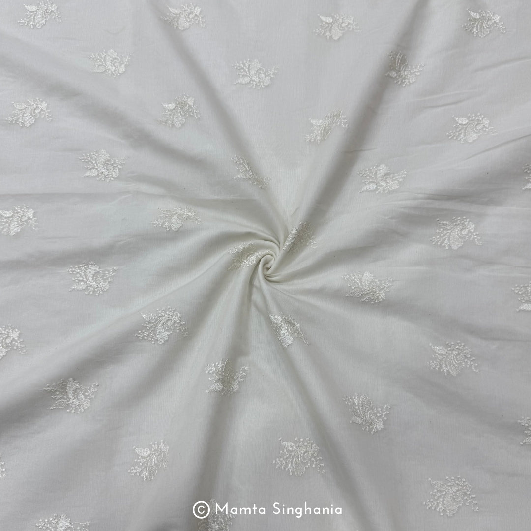 White Plain Dyeable Embroidered Chanderi Fabric