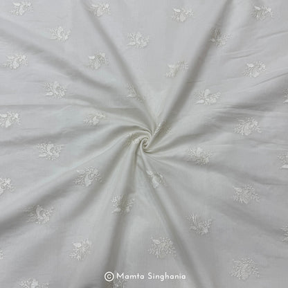 White Plain Dyeable Embroidered Chanderi Fabric