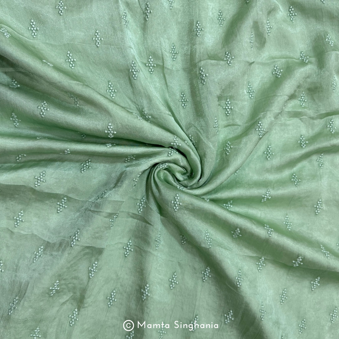 Light Green Embroidered Modal Satin Fabric