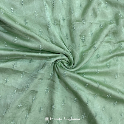 Light Green Embroidered Modal Satin Fabric