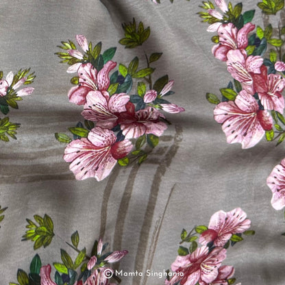 Pink Brown Floral Printed Modal Satin