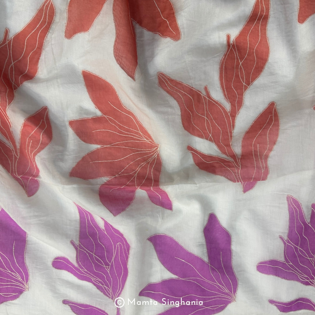 Shaded Floral Applique Mul Chanderi Fabric