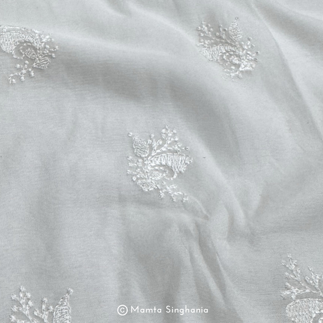 White Plain Dyeable Embroidered Chanderi Fabric