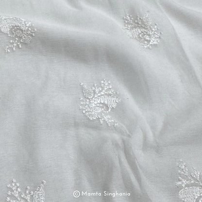 White Plain Dyeable Embroidered Chanderi Fabric