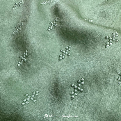 Light Green Embroidered Modal Satin Fabric