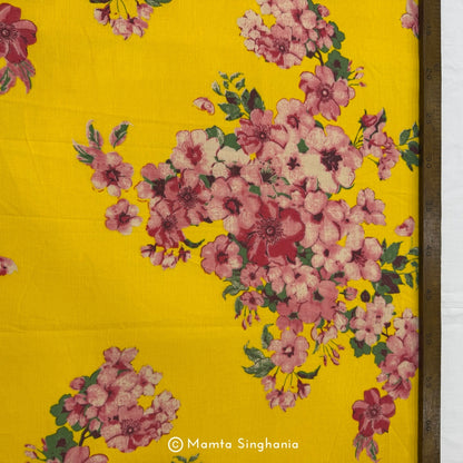 Yellow Floral Printed Cotton Fabric