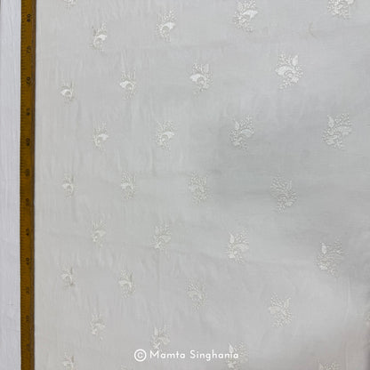 White Plain Dyeable Embroidered Chanderi Fabric