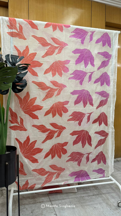Shaded Floral Applique Mul Chanderi Fabric