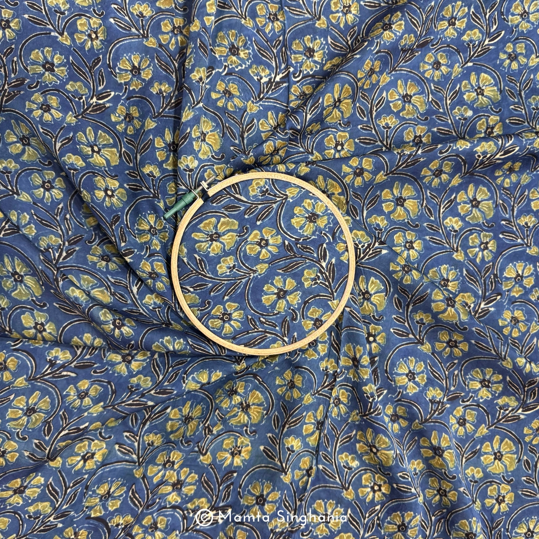 Blue Floral Printed Modal Satin