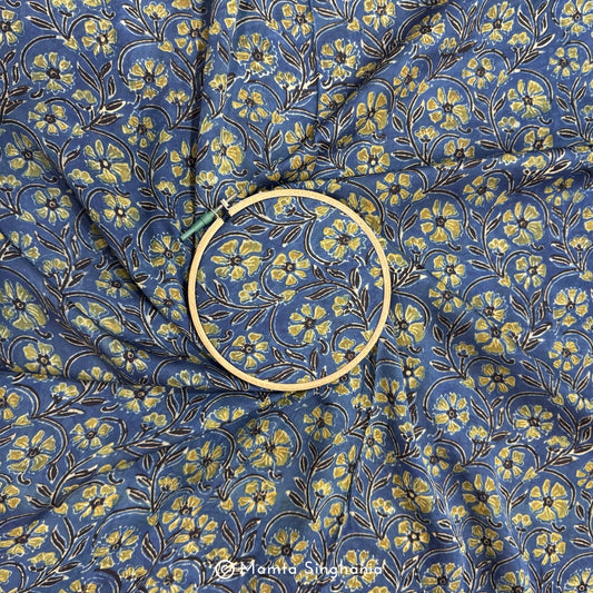 Blue Floral Printed Modal Satin