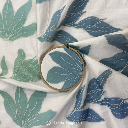 Shaded Floral Applique Mul Chanderi Fabric
