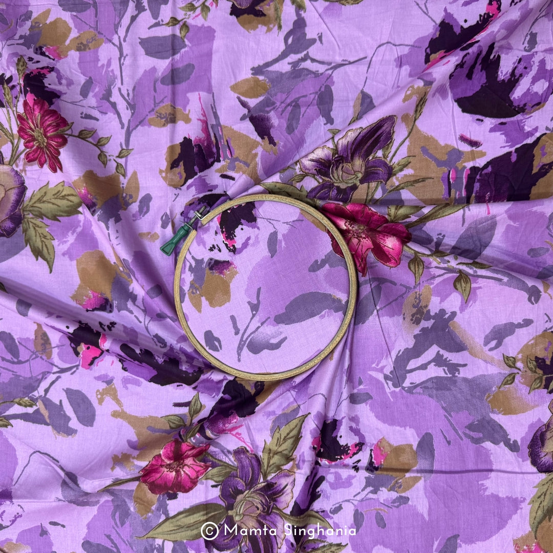 Lilac Floral Printed Cotton Fabric