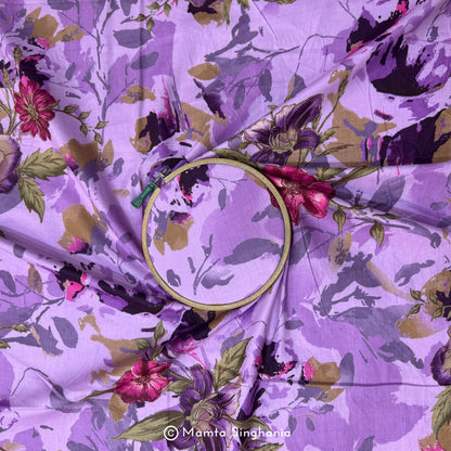 Lilac Floral Printed Cotton Fabric