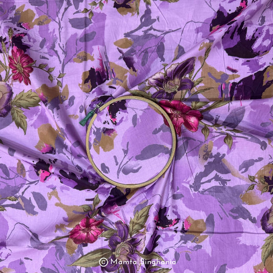 Lilac Floral Printed Cotton Fabric