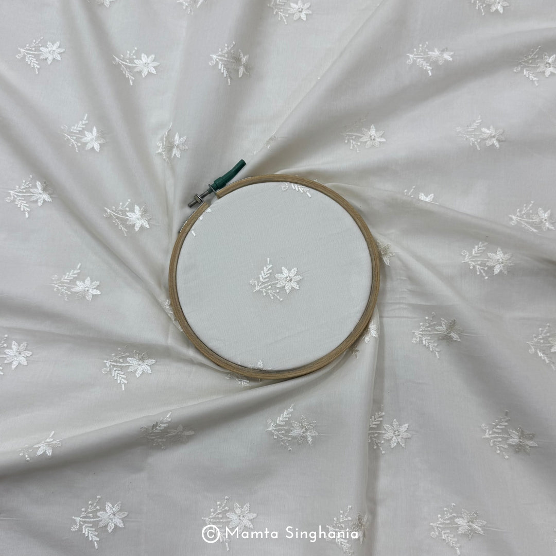 White Plain Dyeable Embroidered Chanderi Fabric